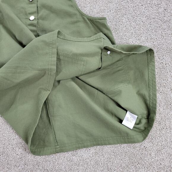 Harper Womens Overalls Dress M Olive Green Button Front Mini Pockets DLBST25 - Picture 10 of 15